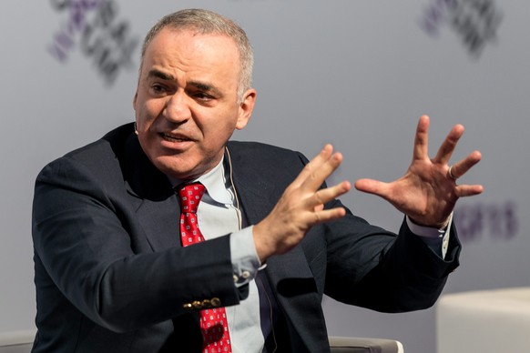 epa04794731 Garry Kasparov, President of the Human Rights Foundation, speaks at the plenary panel, 