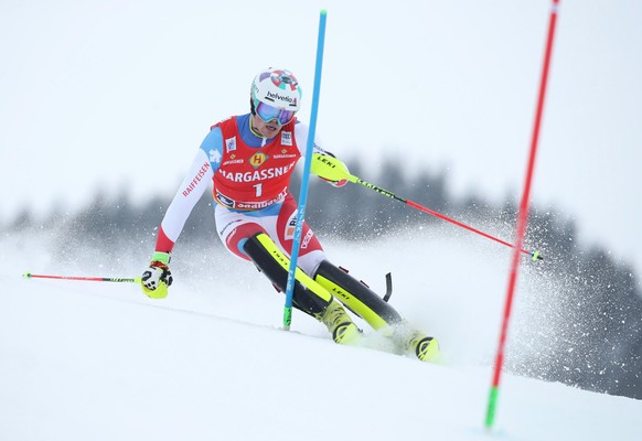 ABD0030_20181220 - SAALBACH - OESTERREICH: Daniel Yule (SUI) am Donnerstag, 20. Dezember 2018, in Aktion waehrend des 1. Durchgangs im Slalom der Herren in Saalbach. (KEYSTONE/APA/Georg Hochmuth)