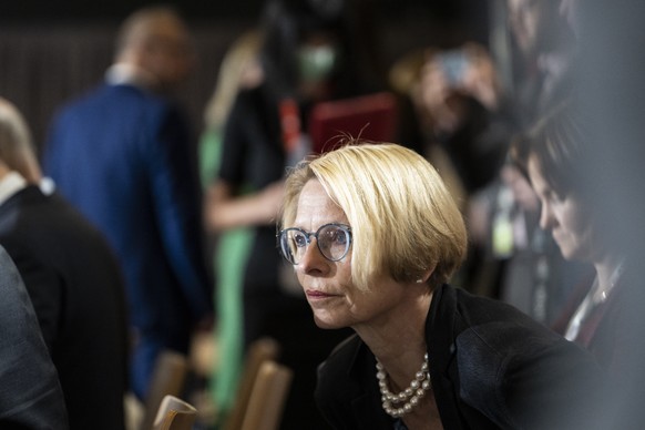 Swiss State Secretary Livia Leu participates in the round of national statements during the second day of the Ukraine Recovery Conference URC, Tuesday, July 5, 2022 in Lugano, Switzerland. The URC is  ...