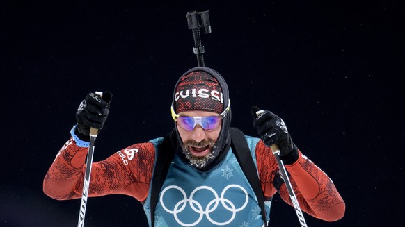 Benjamin Weger of Switzerland in action during the men Biathlon 10 km sprint during the XXIII Winter Olympics 2018 at the Alpensia Biathlon Center in Pyeongchang, South Korea, on Sunday, February 11,  ...