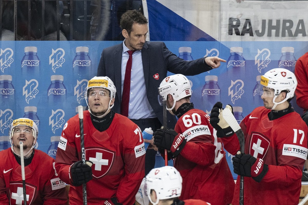 Switzerland?s head coach Patrick Fischer reacts during the Ice Hockey World Championship group A preliminary round match between Switzerland and Norway in Prague at the O2 Arena, Czech Republic, on Fr ...