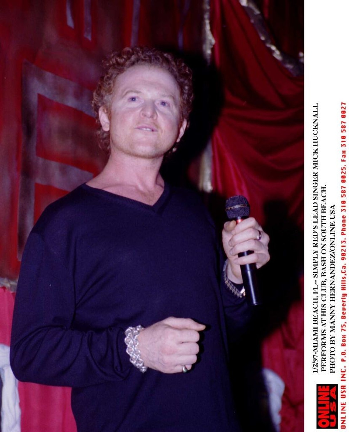 MIAMI BEACH, FL--BRITISH SINGER MICK HUCKNALL OF THE GROUP "SIMPLY RED" AT HIS CLUB BASH ON SOUTH BEACH.