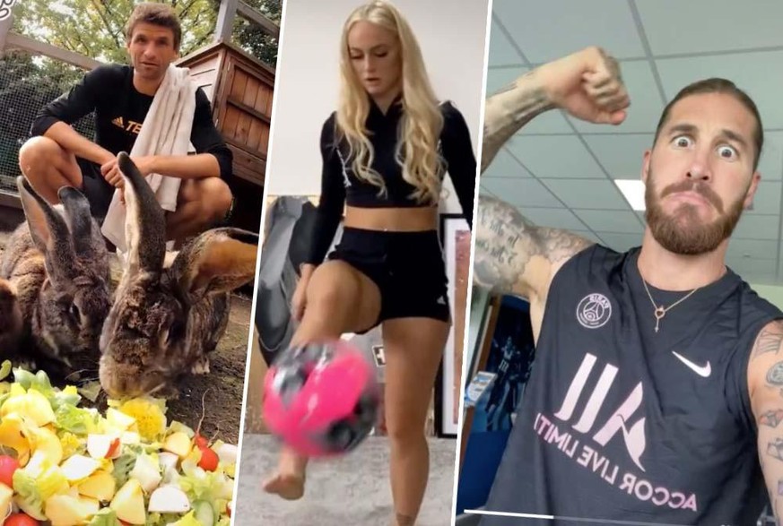 Thomas Müller mit Kaninchen, Alisha Lehmann jongliert und Sergio Ramos zeigt seine Muskeln: So präsentieren sich Fussballer und Fussballerinnen auf TikTok.