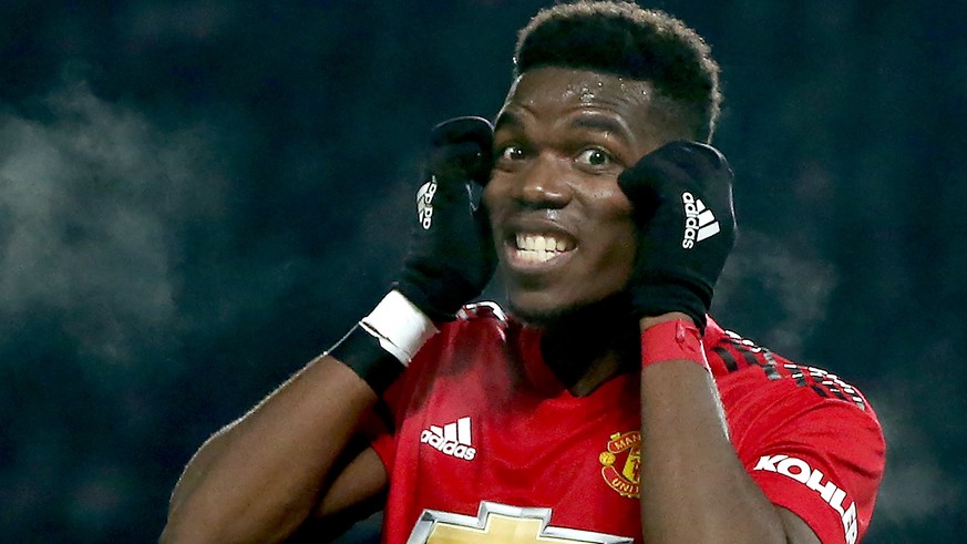 epa07330485 Manchester United&#039;s Paul Pogba reacts during the English premier league soccer match between Manchester United and Burnley at Old Trafford Stadium in Manchester, Britain, 29 January 2 ...