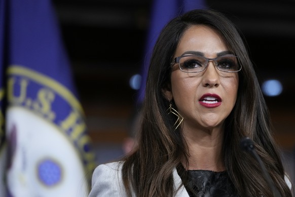 FILE - U.S. Rep. Lauren Boebert, R-Colo., member of the House Freedom Caucus, speaks during a news conference on Capitol Hill, July 14, 2023, in Washington.  Boebert was thrown out of a ?Beetlejuice?  ...