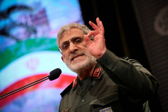 December 20, 2022, Tehran, Tehran, Iran: Commander of the Iranian Islamic Revolutionary Guard Corps IRGC Quds Force, ESMAIL QAANI speaks during a ceremony commemorating the anniversary of the death of the Quds of an IRGC…