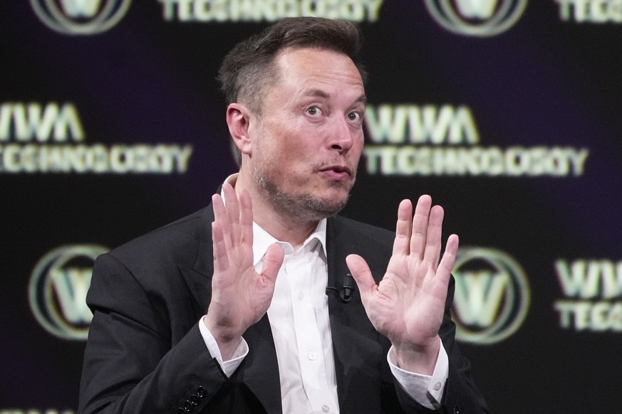 Elon Musk, who owns Twitter, Tesla and SpaceX, speaks at the Vivatech fair Friday, June 16, 2023 in Paris. Vivatech is Europe&#039;s biggest startup and tech event. (AP Photo/Michel Euler)
Elon Musk