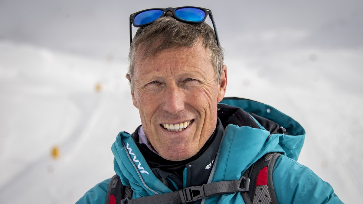 Pirmin Zurbriggen, ambassador and former ski racer of Switzerland poses front of the new ski slope "Gran Becca" which will be used in the ski world cup calendar during a medias visit between ...