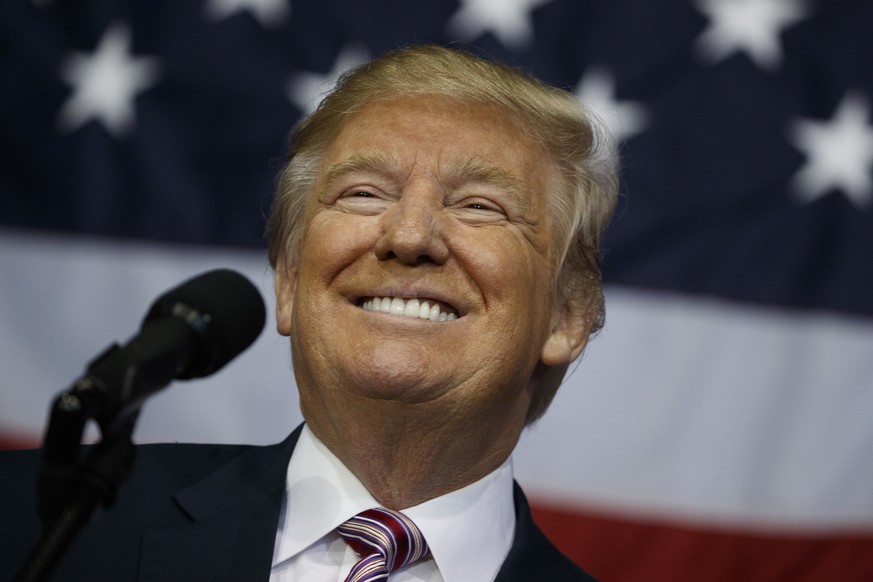 Republican presidential candidate Donald Trump smiles during a campaign rally at the Delaware County Fair, Thursday, Oct. 20, 2016, in Delaware, Ohio. (AP Photo/ Evan Vucci)