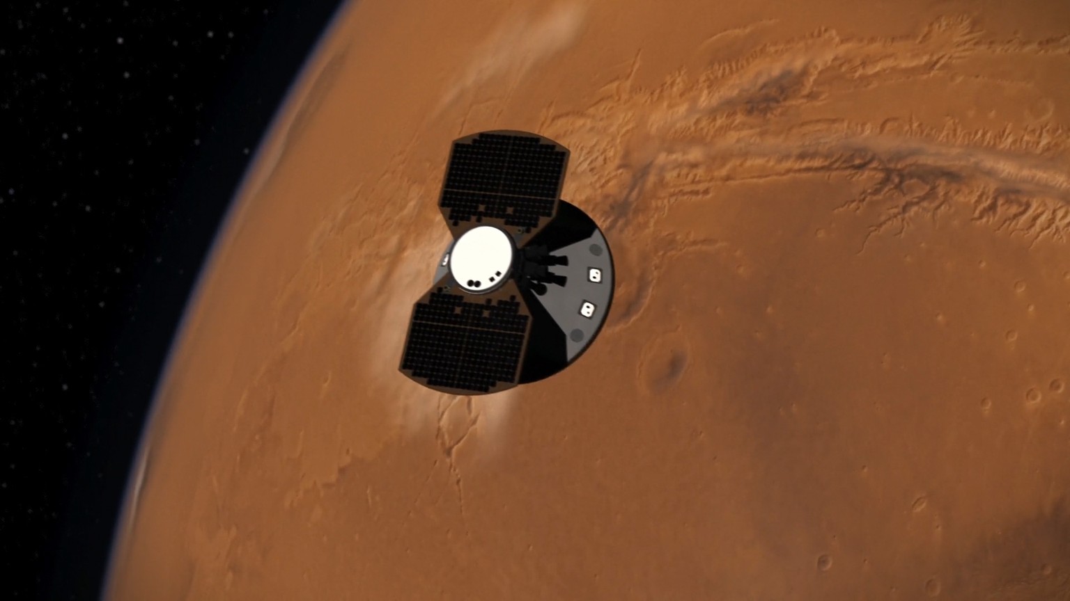 This artist&#039;s impression shows InSight traveling to Mars.