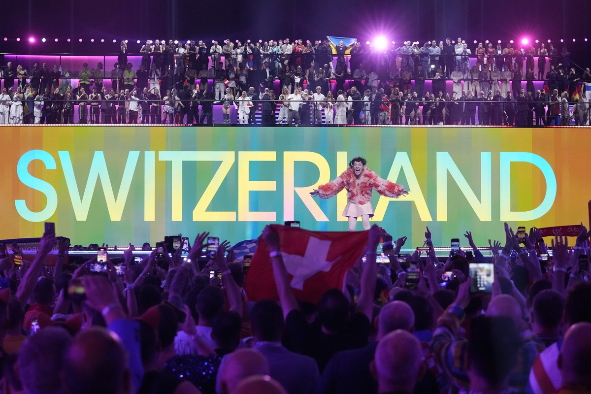 Nemo of Switzerland, who performed the song The Code, celebrates after winning the Grand Final of the Eurovision Song Contest in Malmo, Sweden, Sunday, May 12, 2024. (AP Photo/Martin Meissner)
Bambie  ...