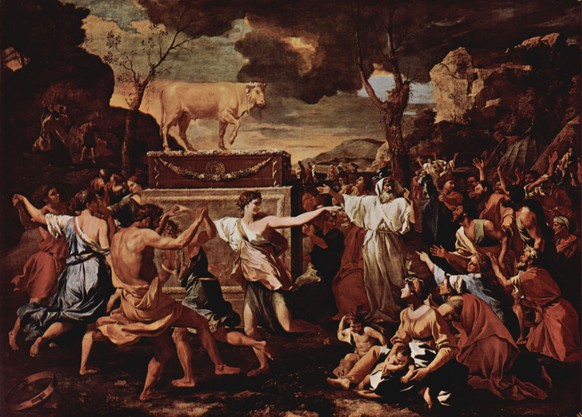 Nicolas Poussin, ca. 1633: ﻿«Die Anbetung des Goldenen Kalb»﻿.