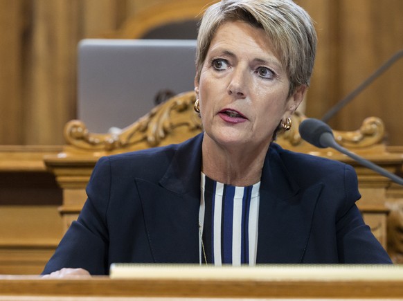 Bundesraetin Karin Keller-Sutter spricht zur Kleinen Kammer am ersten Tag der Herbstsession der Eidgenoessischen Raete, am Montag, 12. September 2022 im Staenderat in Bern. (KEYSTONE/Alessandro della  ...
