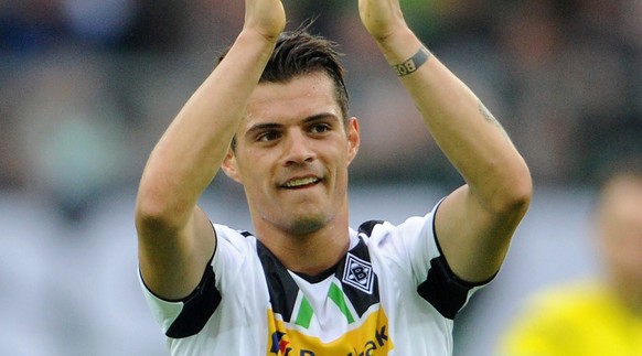 26.04.2015; Moenchengladbach; Fussball 1. Bundesliga - Borussia Moenchengladbach - VfL Wolfsburg; Granit Xhaka (Gladbach) (Uwe Speck/Witters/freshfocus)