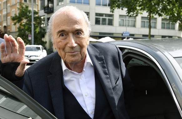 epa09407070 Former FIFA President Joseph S. Blatter leaves the Federal Prosecutor&#039;s Office in Zurich, Switzerland, 09 August 2021. Sepp Blatter, former President of the International Federation o ...