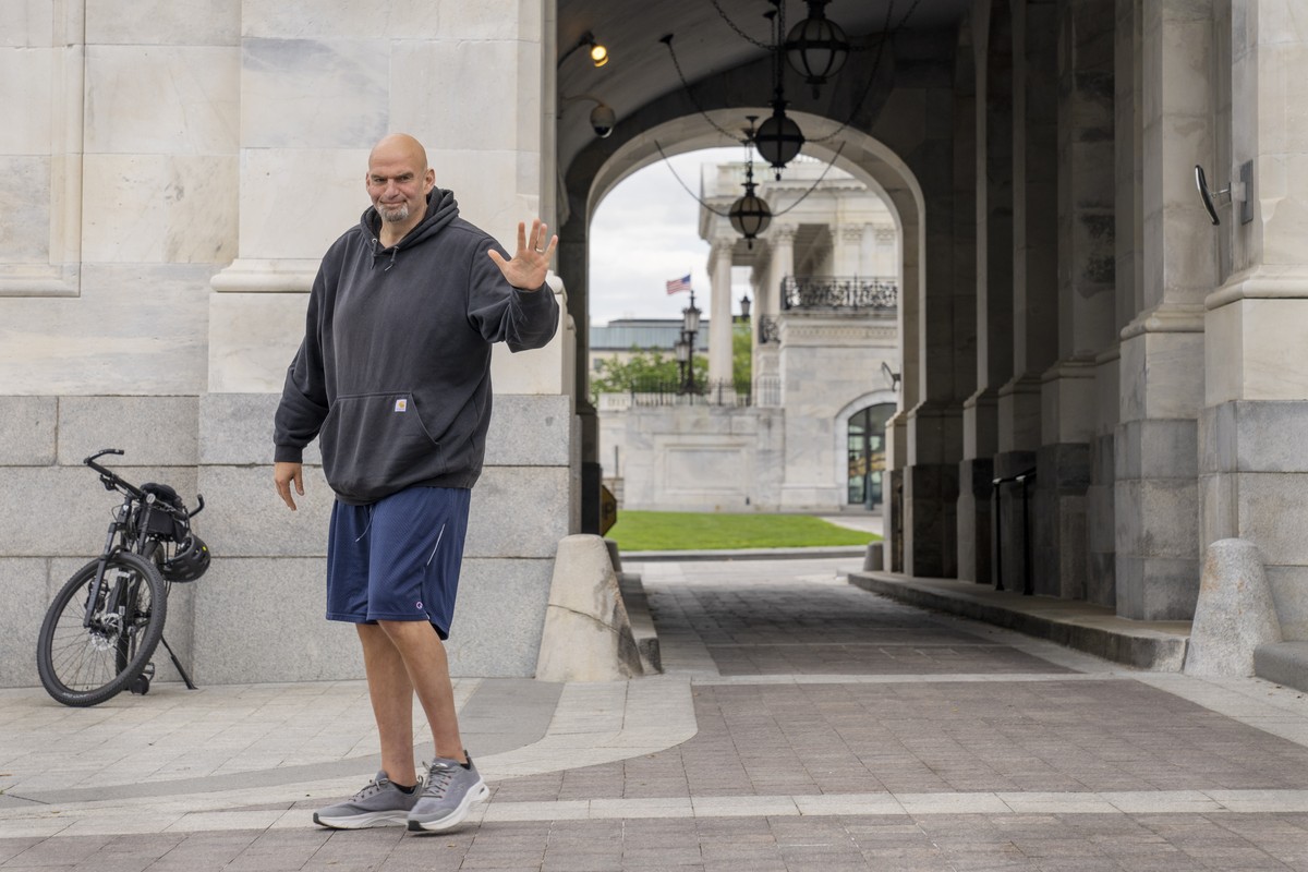 FILE - Sen. John Fetterman, D-Pa., waves to members of the media, Monday, April 17, 2023, on Capitol Hill in Washington. (AP Photo/Jacquelyn Martin, File)
John Fetterman