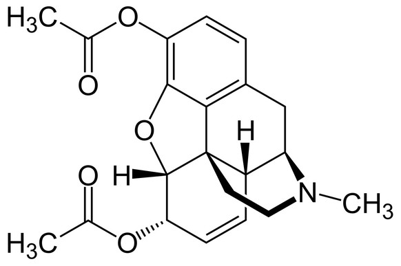 Strukturformel von Heroin
https://de.wikipedia.org/wiki/Heroin#/media/Datei:Heroin_-_Heroine.svg