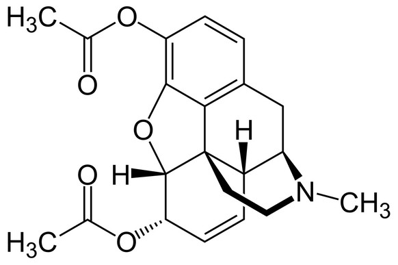 Strukturformel von Heroin
https://de.wikipedia.org/wiki/Heroin#/media/Datei:Heroin_-_Heroine.svg
