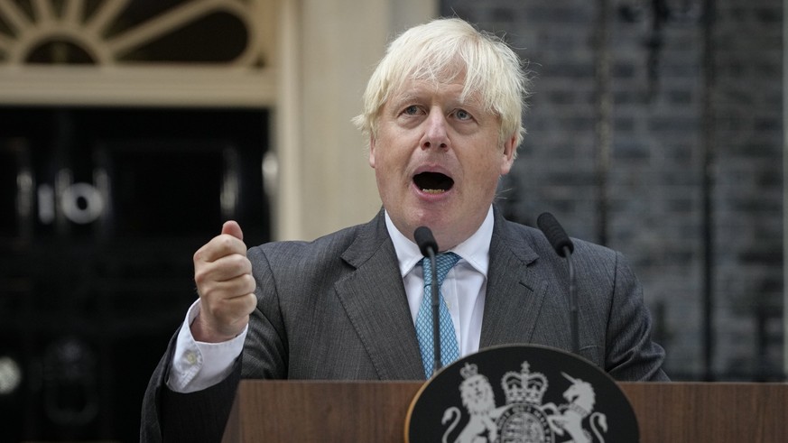 FILE - Outgoing British Prime Minister Boris Johnson speaks outside Downing Street in London, Sept. 6, 2022. Liz Truss