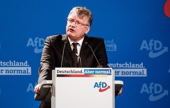 epa09126100 Alternative for Germany party (AfD) co-chairman Joerg Meuthen delivers a speech during Germany&#039;s right-wing populist Alternative for Germany (AfD) party convention in Dresden, Germany ...