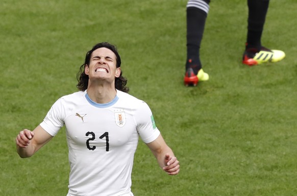 epa06809787 Edison Cavani of Uruguay reacts during the FIFA World Cup 2018 group A preliminary round soccer match between Egypt and Uruguay in Ekaterinburg, Russia, 15 June 2018.

(RESTRICTIONS APPL ...