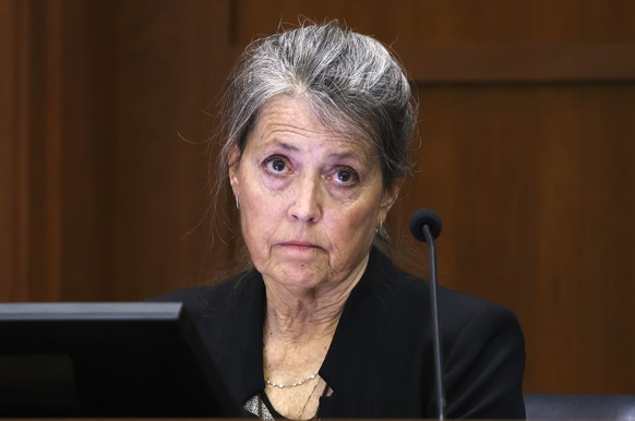 Christie Dembrowski, the older sister of Johnny Depp, appears in court at the Fairfax County Circuit Court, in Fairfax, Va., Wednesday, April 13, 2022. Depp sued his ex-wife Amber Heard for libel in F ...