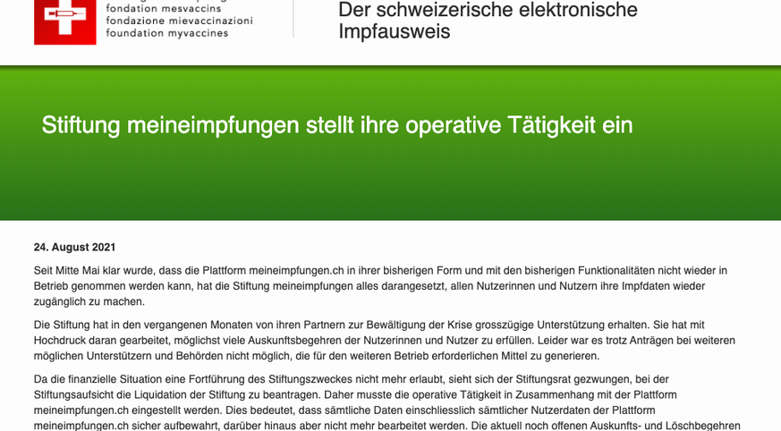 Meineimpfungen.ch hätte zum elektronischen Impfausweis werden wollen. Nun wird die Stiftung liquidiert.