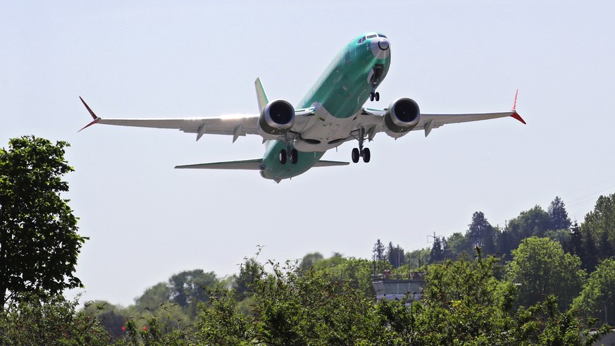 A Boeing 737 MAX 8 jetliner being built for Turkish Airlines takes off on a test flight, Wednesday, May 8, 2019, in Renton, Wash. Passenger flights using the plane remain grounded worldwide as investi ...