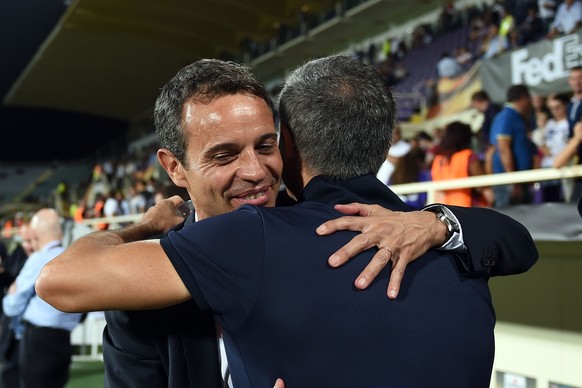 17.09.2014; ; Fussball Europa League; ADF Fiorentina - FC Basel; Praesident Bernhard Heusler (Basel) und Trainer Paulo Sousa (Fiorentina) (Daniela Frutiger/freshfocus)