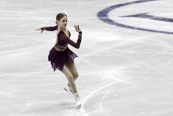 Kimmy Repond of Switzerland performs during the women's short program at the ISU European Figure Skating Championships in Espoo, Finland, Thursday Jan. 26, 2023. (Antti Hamalainen/Lehtikuva via AP)
