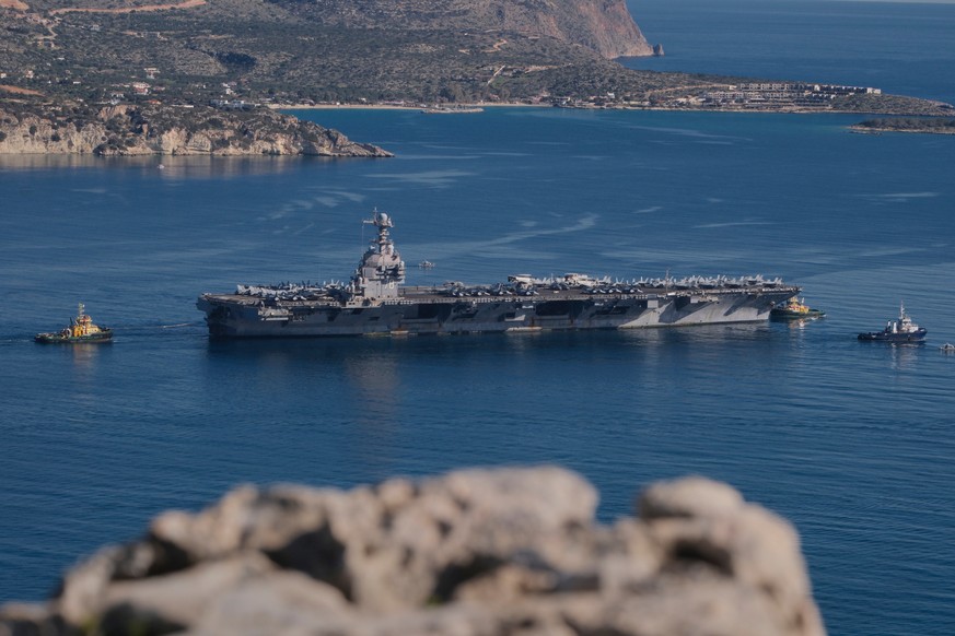 FILE - The USS Gerald R. Ford departs from Souda Naval Base near Chania on the island of Crete, Greece, Feb. 26, 2026. (AP Photo/Giannis Angelakis, File)
Trump Carriers Catapults