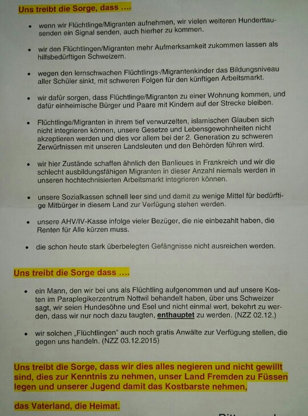 In Oberwil-Lieli verteiltes Flugblatt.