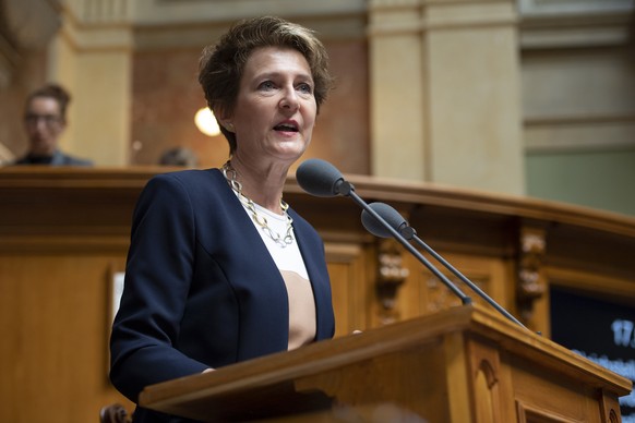 Bundesrätin Simonetta Sommaruga spricht an der Herbstsession der Eidgenoessischen Raete, am Montag, 24. September 2018 im Nationalrat in Bern. (KEYSTONE/Anthony Anex)