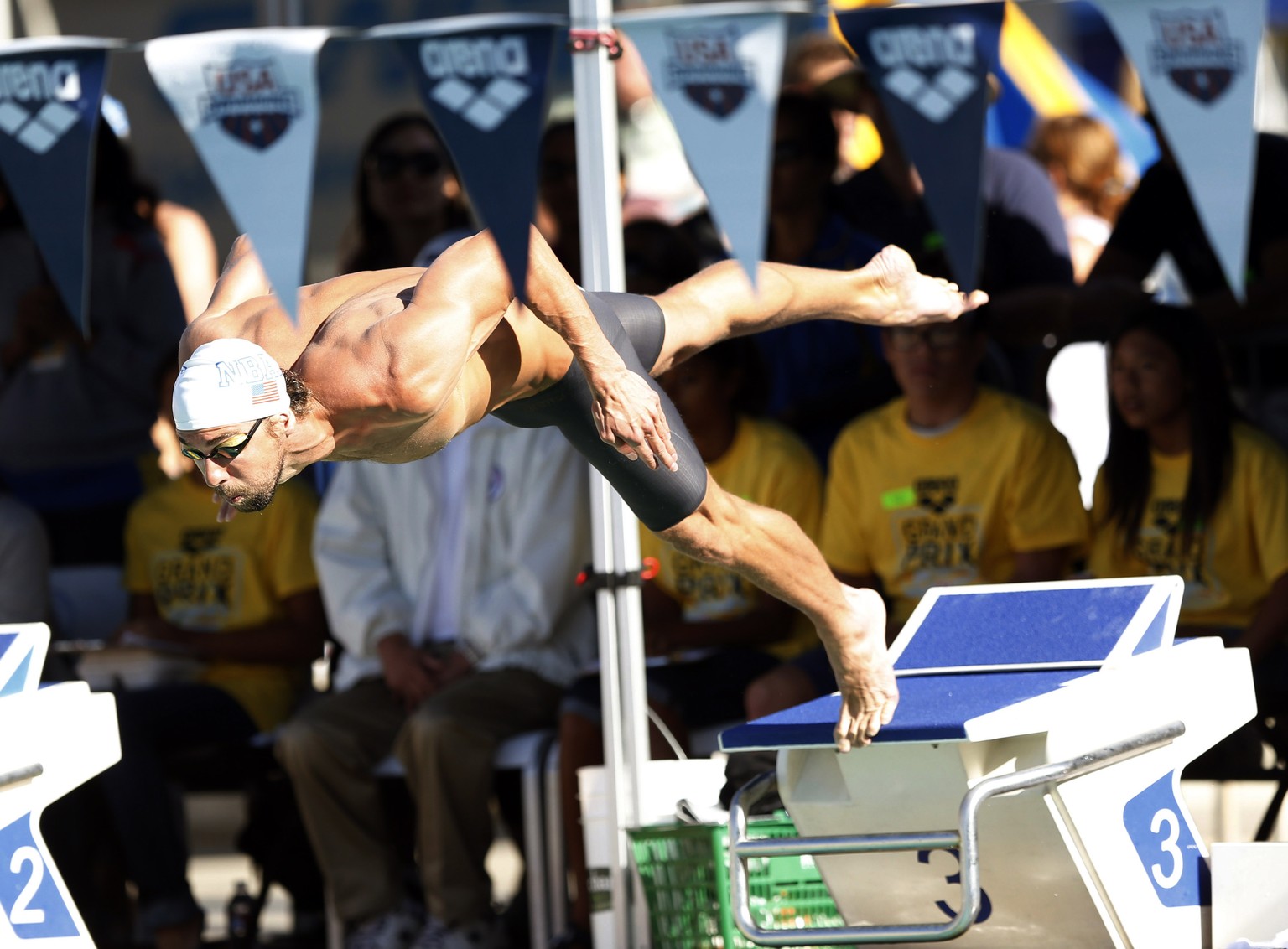 Eine menschliche Sprungfeder: Michael Phelps beim (für ihn erfolgreichen) Schwimm-Grand-Prix von Santa Clara. &nbsp;