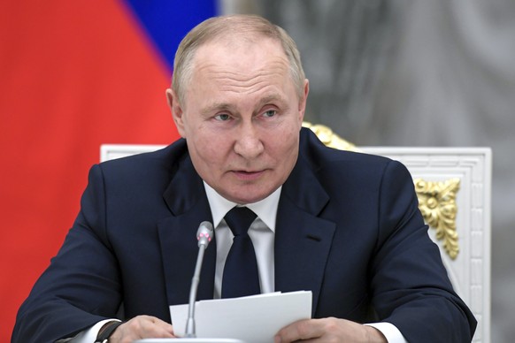 Russian President Vladimir Putin speaks to members of the State Duma and the Federal Assembly of The Russian Federation in the Kremlin in Moscow, Russia, Thursday, July 7, 2022. (Alexei Nikolsky, Sput ...