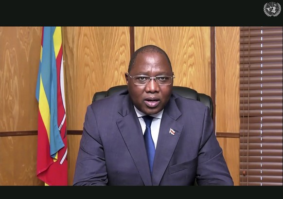 RETRANSMISSION TO CORRECT DATE - In this image made from UNTV video, Ambrose Mandvulo Dlamini, Prime Minister of Eswatini, speaks in a pre-recorded message which was played during the 75th session of  ...