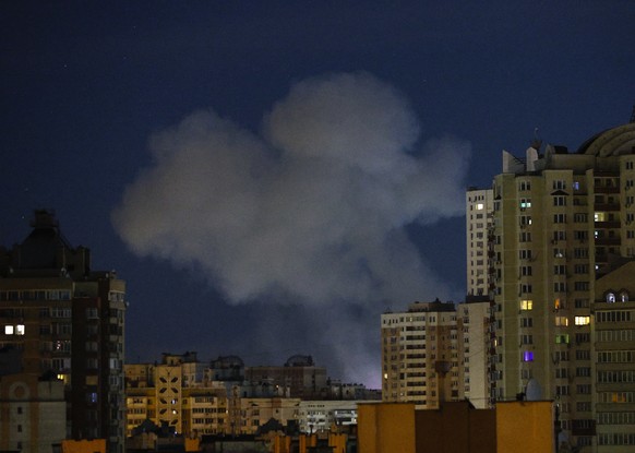 epa13145084 Smoke rises over the Ukrainian capital following a massive Russian missile attack in Kyiv, Ukraine, 01 August 2026, amid the Russian invasion. According to the State Emergency Service of U ...