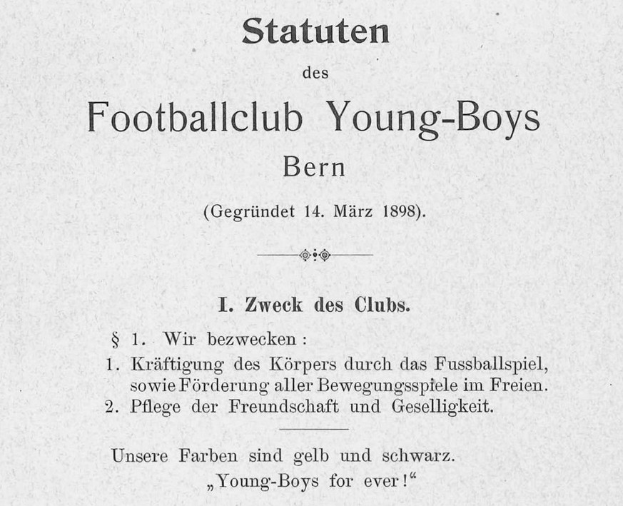 Die Statuten von YB, damals noch unter dem Namen Footballclub Young-Boys vom März 1898.