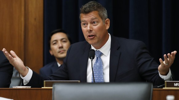 FILE - Rep. Sean Duffy, R-Wis., speaks during a hearing July 18, 2018, on Capitol Hill in Washington. President-elect Donald Trump has nominated Duffy to be Transportation Secretary. (AP Photo/Jacquel ...