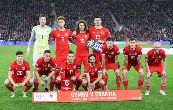 Wales v Croatia - UEFA EURO, EM, Europameisterschaft,Fussball 2020 Qualifying - Group E - Cardiff City Stadium Wales team line up, Mannschaftsbild, Totale ahead of the match Wayne Hennessey, Joe Rodon ...