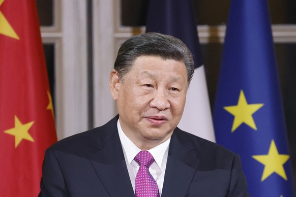 Chinese President Xi Jinping speaks during a toast at a state dinner, at the Elysee Palace in Paris, Monday, May 6, 2024. French President Emmanuel Macron put trade disputes and Ukraine-related diplom ...