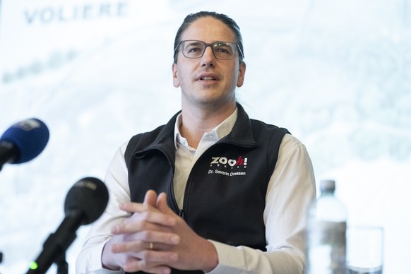 Severin Dressen, Direktor Zoo Zuerich spricht an der Medienkonferenz des Zoo Zuerich zu den Bauarbeiten der Pantanal Voliere und dem Streit mit der Stahlbaufirma Baltensperger AG am Donnerstag 29. Jan ...