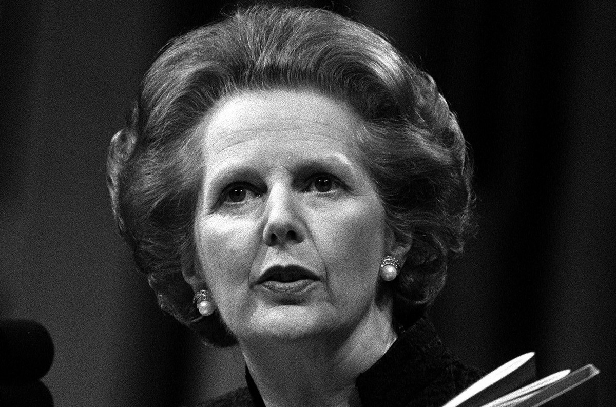 Prime Minister Margaret Thatcher addresses the 55th Annual Conservative Women 's Conference at the Barbican Centre in London, May 22, 1985. Her keynote speech was on inflation.(KEYSTONE/EPA/PA/St ...