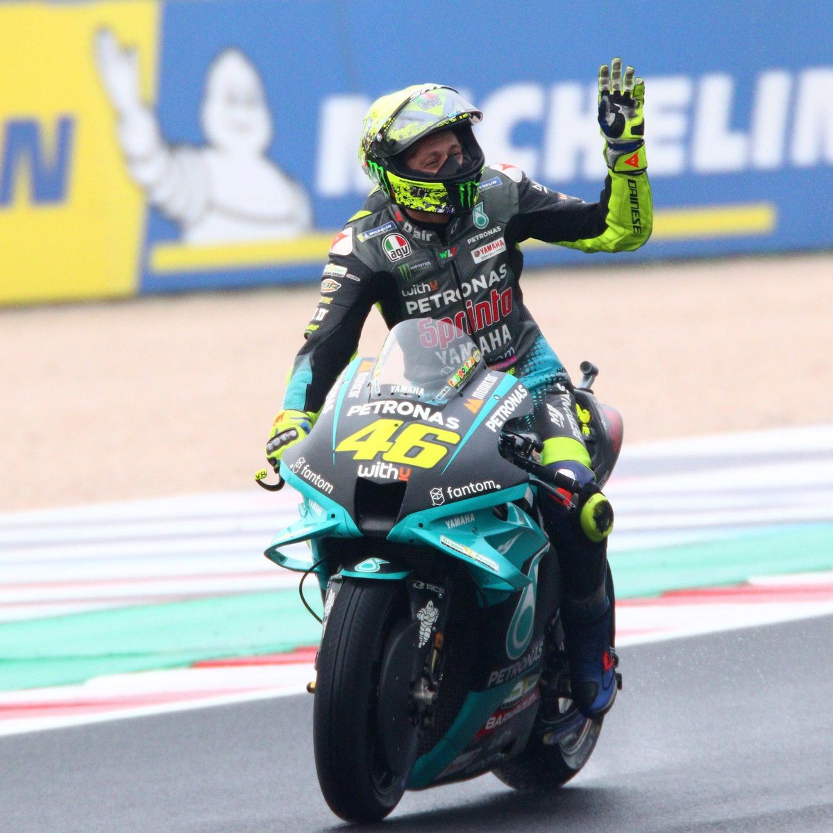 epa09540754 Italian MotoGP rider Valentino Rossi of Petronas Yamaha SRT during the third free practice session for the Motorcycling Grand Prix of Italy and Emilia-Romagna at Misano World Circuit ' ...