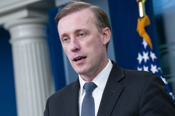 epa11337821 National Security Advisor Jake Sullivan responds to a question from the news media during the daily briefing at the White House in Washington, DC, USA, 13 May 2024. Sullivan briefed and re ...