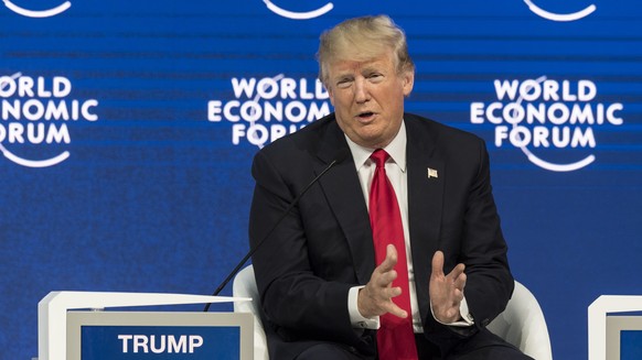 Donald Trump, President of the United States of America, adresses a plenary session during the 48th Annual Meeting of the World Economic Forum, WEF, in Davos, Switzerland, Friday, January 26, 2018. Th ...
