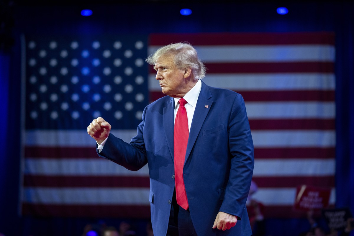 Former President Donald Trump pumps his fist as he departs after speaking at the Conservative Political Action Conference, CPAC 2023, Saturday, March 4, 2023, at National Harbor in Oxon Hill, Md. (AP  ...