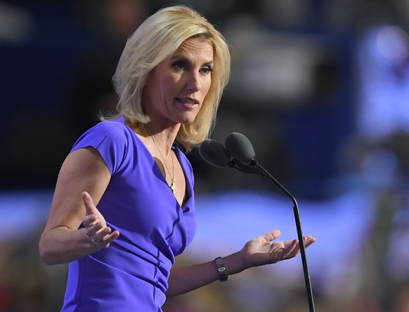 FILE - In this July 20, 2016, file photo, conservative political commentator Laura Ingraham speaks during the third day of the Republican National Convention in Cleveland. A revelation about text mess ...