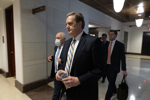 epa11153397 Chairman of the US House Permanent Select Committee on Intelligence Mike Turner (Front) and US House Majority Leader Steve Scalise (L) arrive outside a sensitive compartmented information  ...