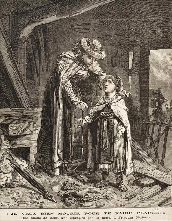 Illustration des Mordes des französischen Illustrators J. Grelier, erschienen im Journal pour Tous à Paris.